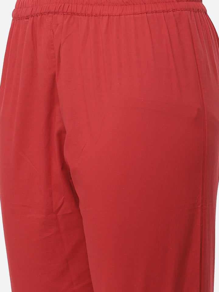 Embroidered Cotton Kurti With Pant And Dupatta