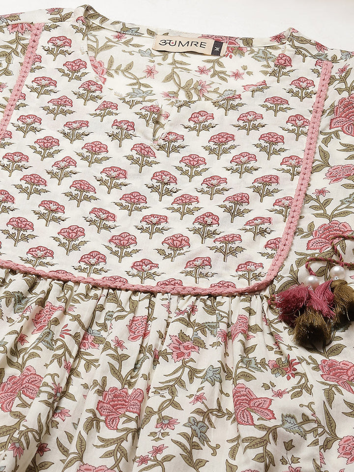 Floral Printed Cotton Kurta With Pants