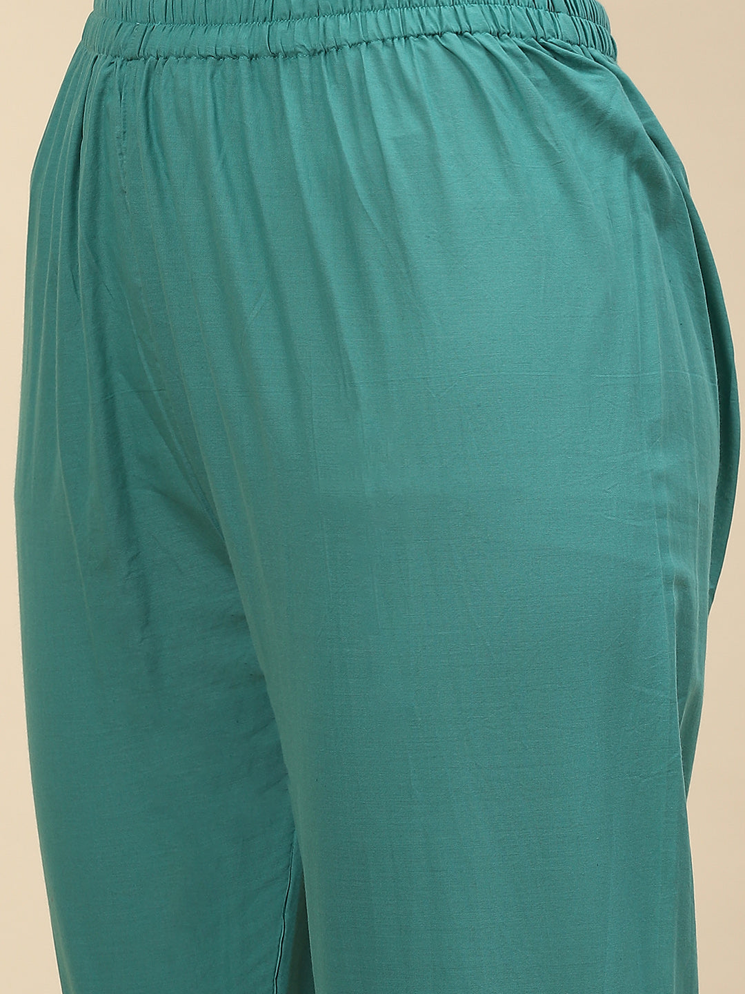 Gota Neck &amp; Printed Chanderi Kurta With Pants