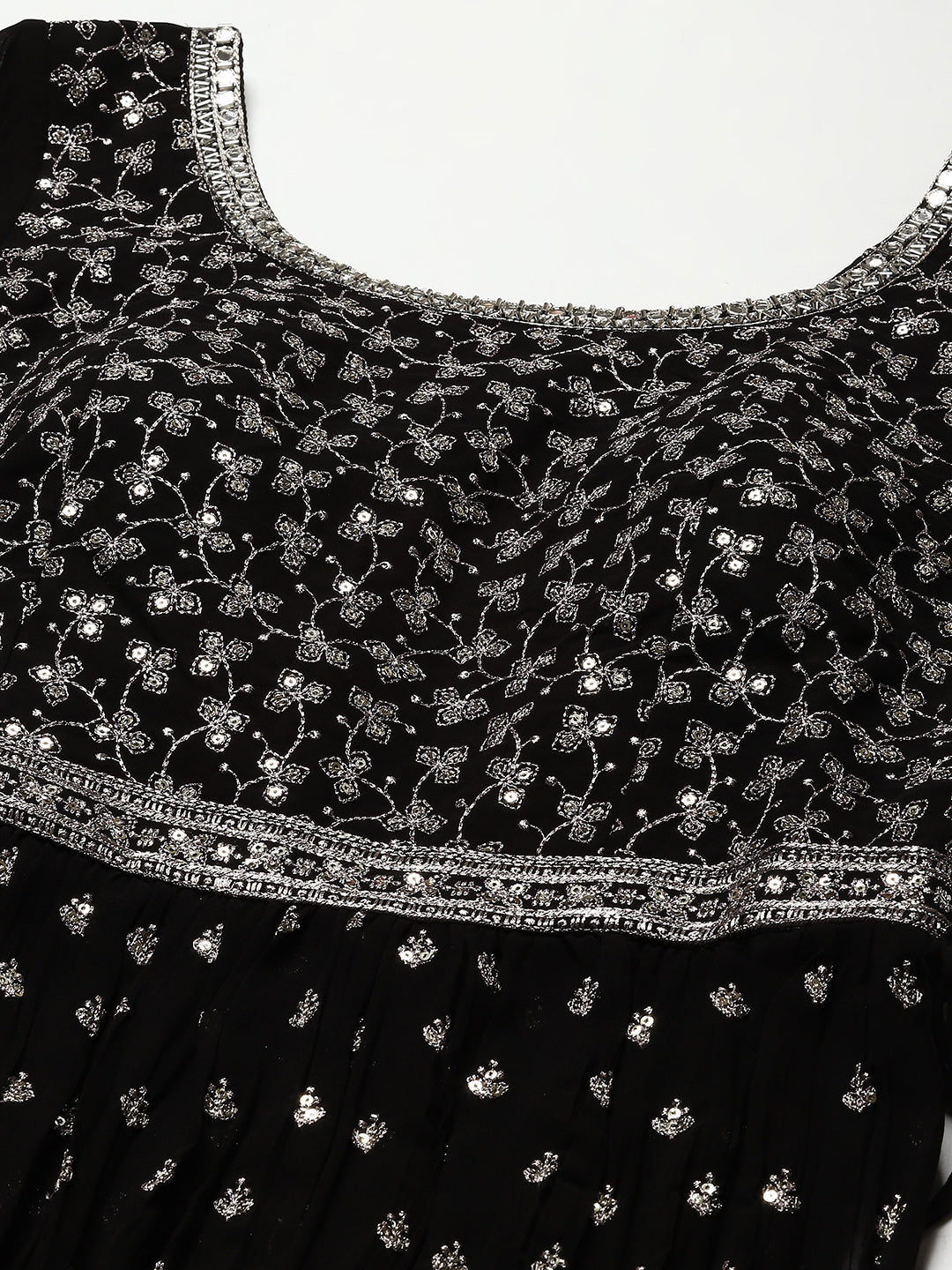 Zari Embroidered Booti Georgette Kurta With Palazzo &amp; Dupatta
