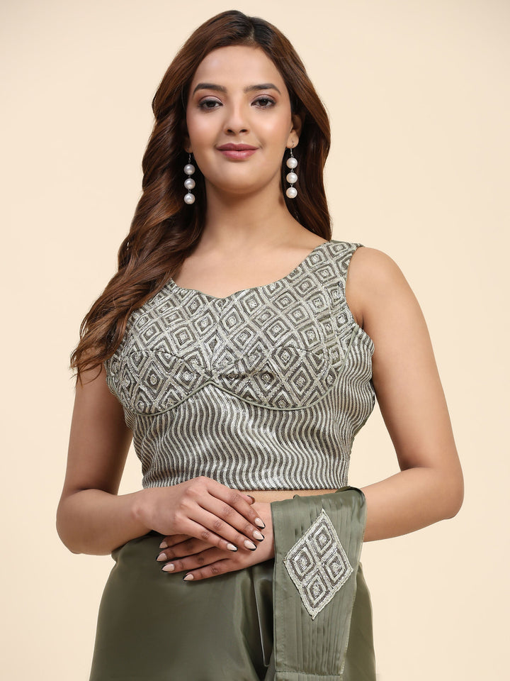 Plain Lycra Readymade Saree With Stitched Blouse With Belt