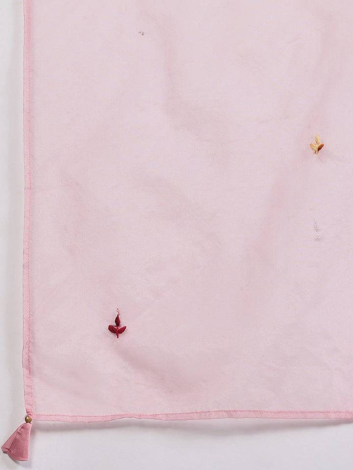 Pink Cotton Blend Embroidered A Line Suit Set