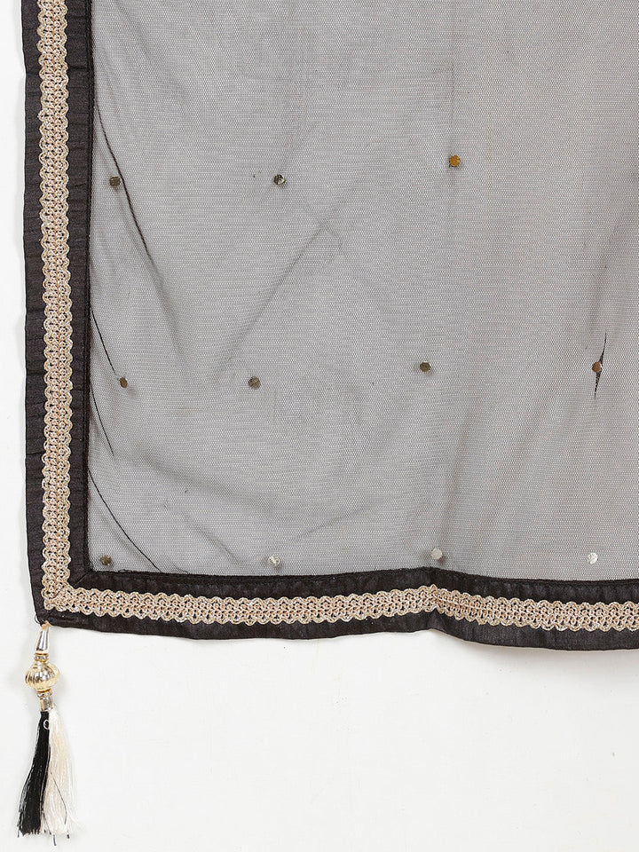 Zari Booti Embroidered Crepe Kurta With Churidar &amp; Dupatta