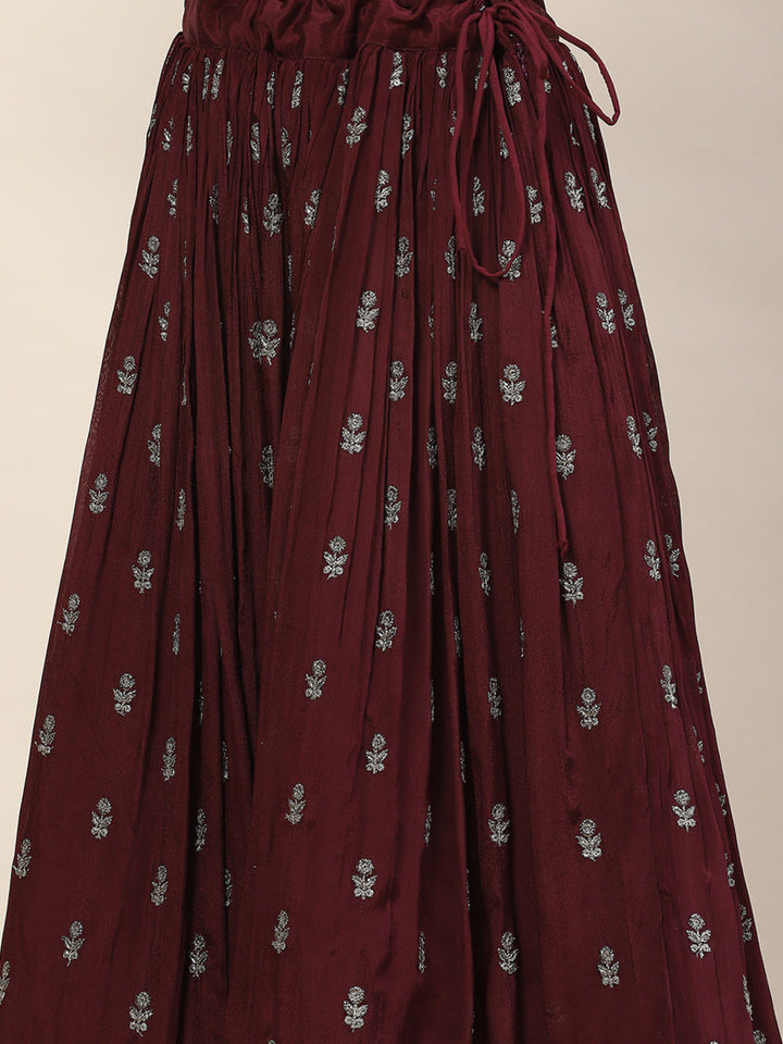Sequin Zari Embroidered Georgette Choli With Lehenga &amp; Dupatta
