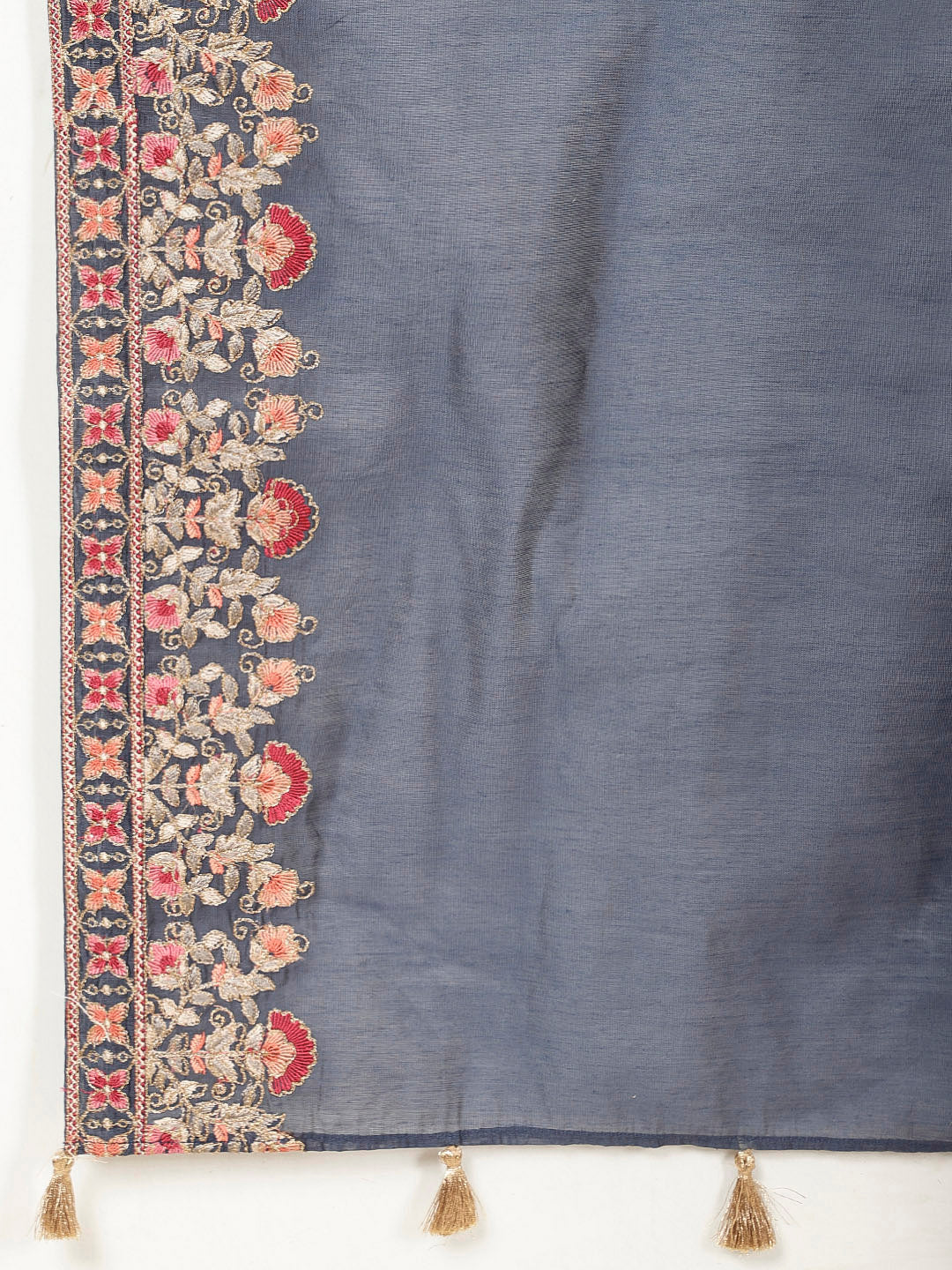 Neck Embroidered Chanderi Kurta With Pants &amp; Dupatta