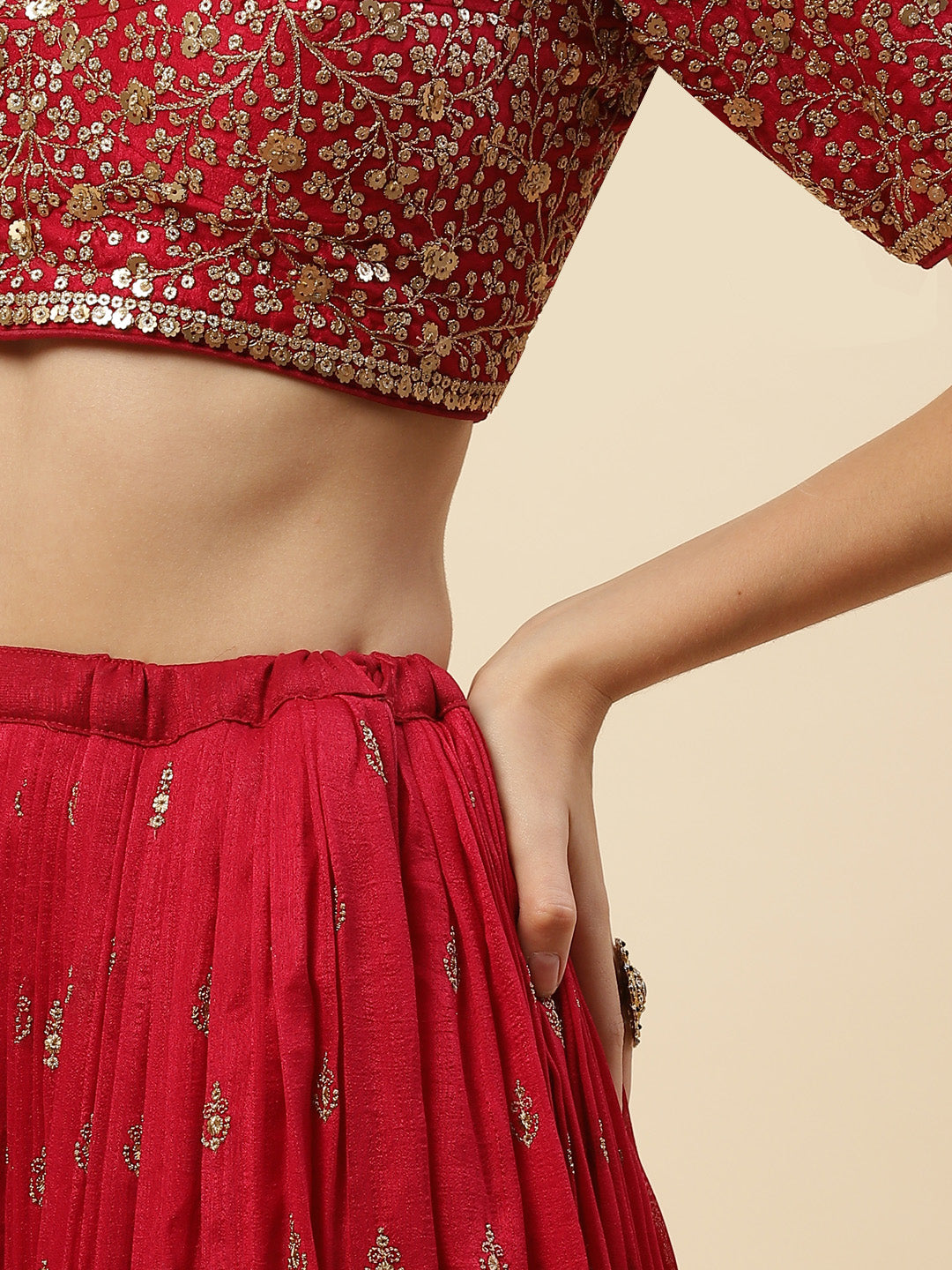 Sequin Work Art Handloom Choli With Lehenga &amp; Net Dupatta
