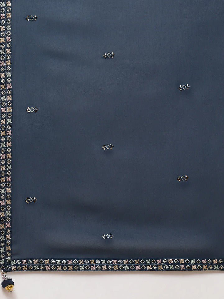 Sequin Embroidered Georgette Kurta With Palazzo &amp; Dupatta