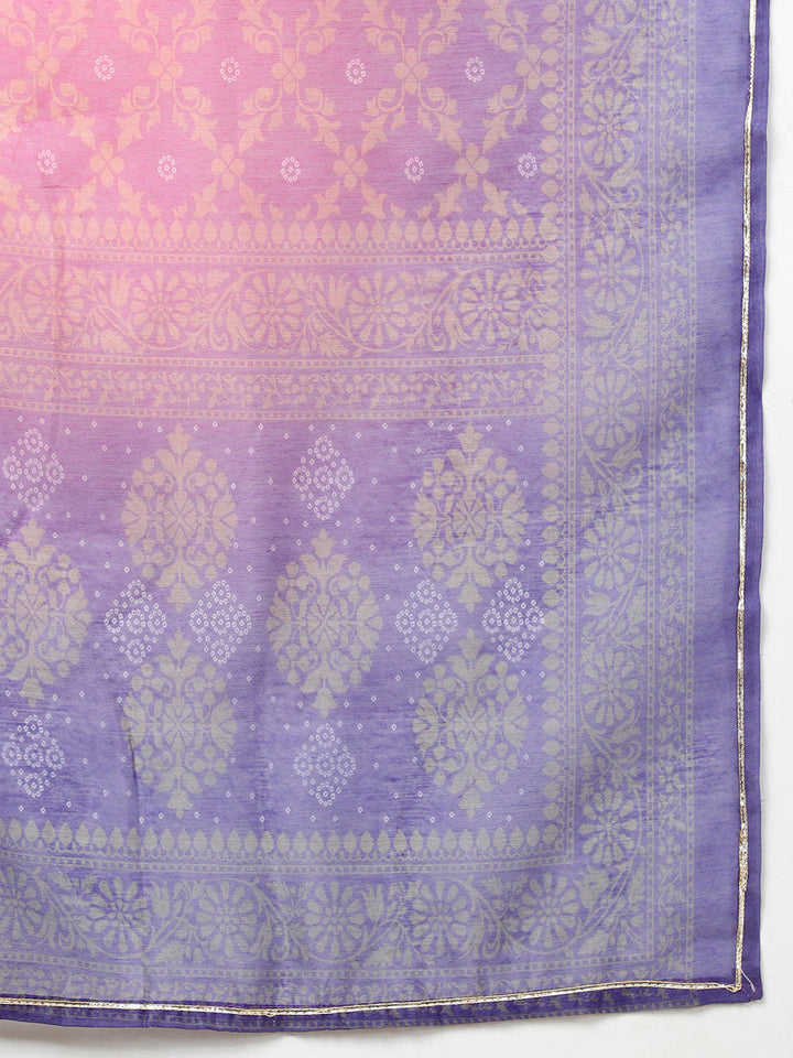 Neck Gota Patti &amp; Printed Chanderi Kurta With Pants &amp; Dupatta