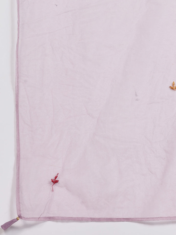 Lavender Cotton Blend Embroidered A Line Suit Set