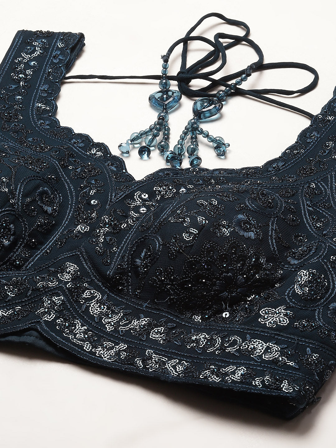 Sequin Embroidered Georgette Choli With Lehenga &amp; Dupatta