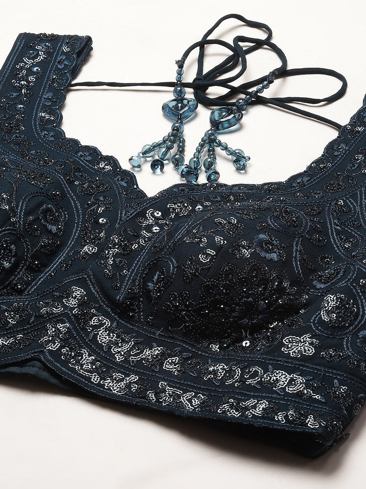 Sequin Embroidered Georgette Choli With Lehenga &amp; Dupatta