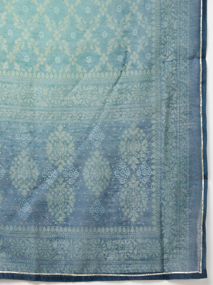 Neck Gota Patti &amp; Printed Chanderi Kurta With Pants &amp; Dupatta