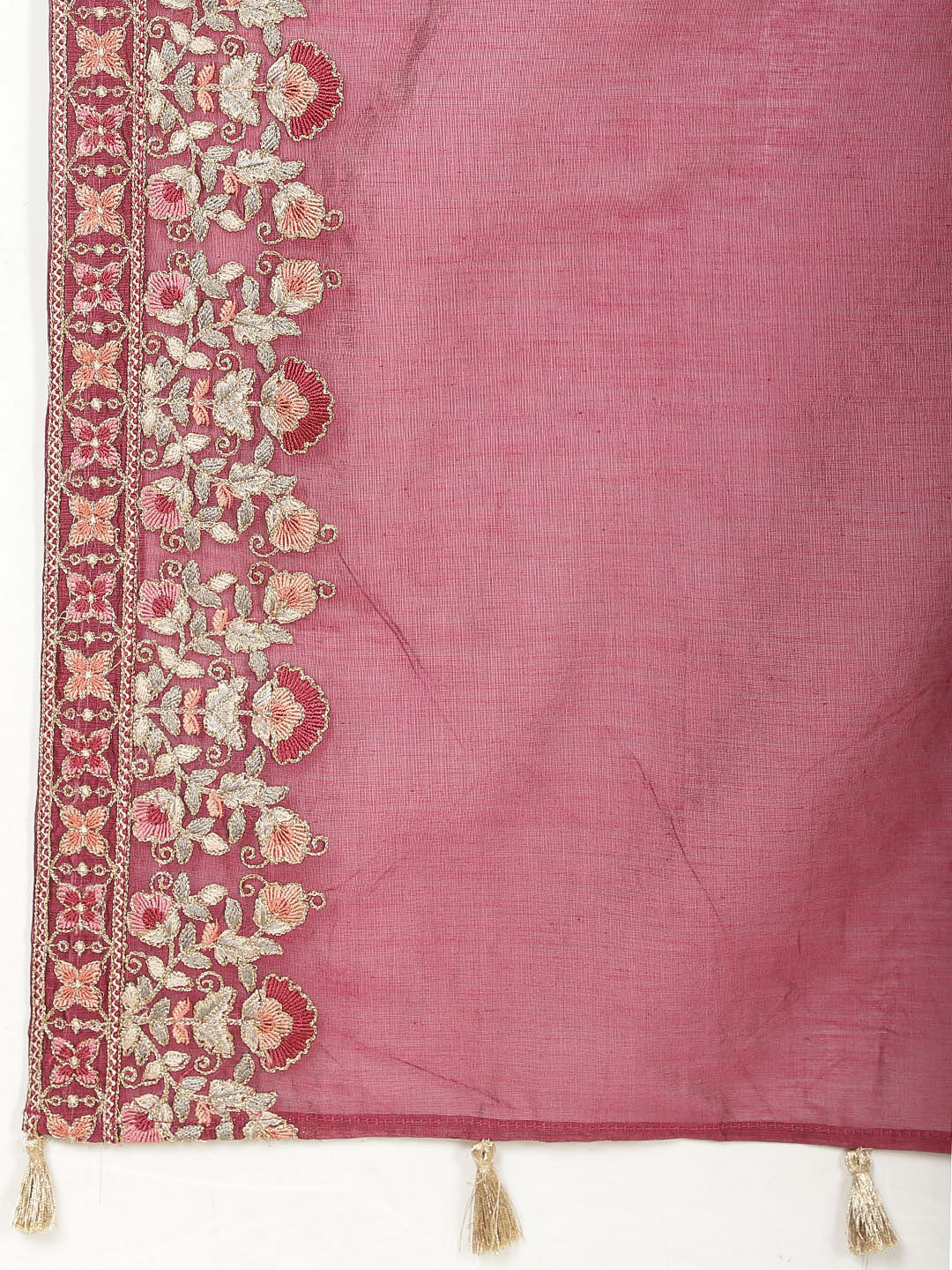Neck Embroidered Chanderi Kurta With Pants &amp; Dupatta