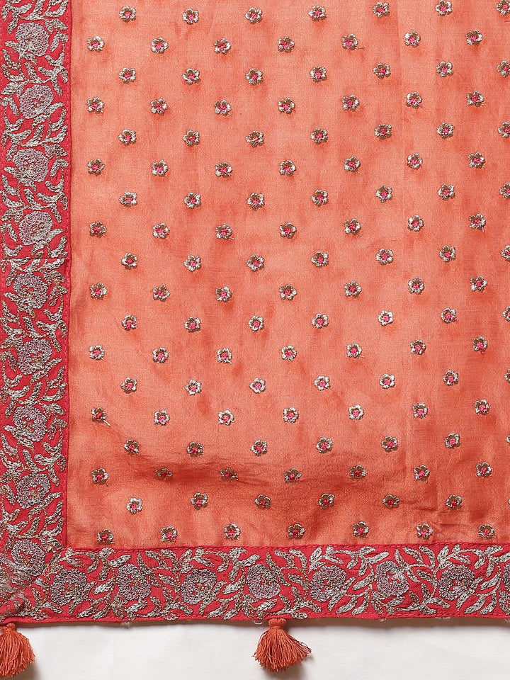 Embroidered Cotton Chanderi Stitched Salwar Kameez With Embroidered Dupatta