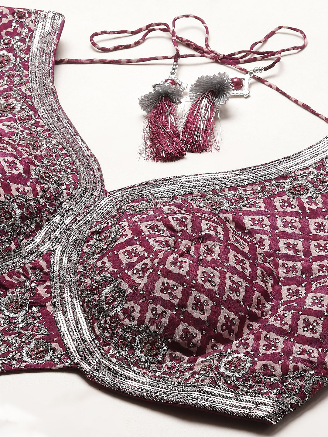 Printed Sequin Embroidered Crepe Choli With Lehenga &amp; Net Dupatta