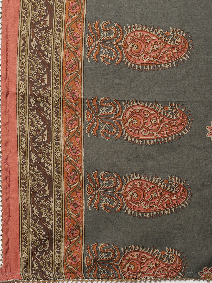 Cotton Muslin Printed Straight Kurti with Pant and Dupatta