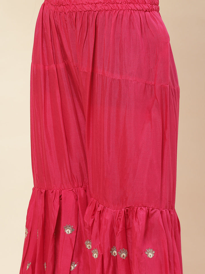 Floral Printed Cotton Kurta With Sharara &amp; Dupatta