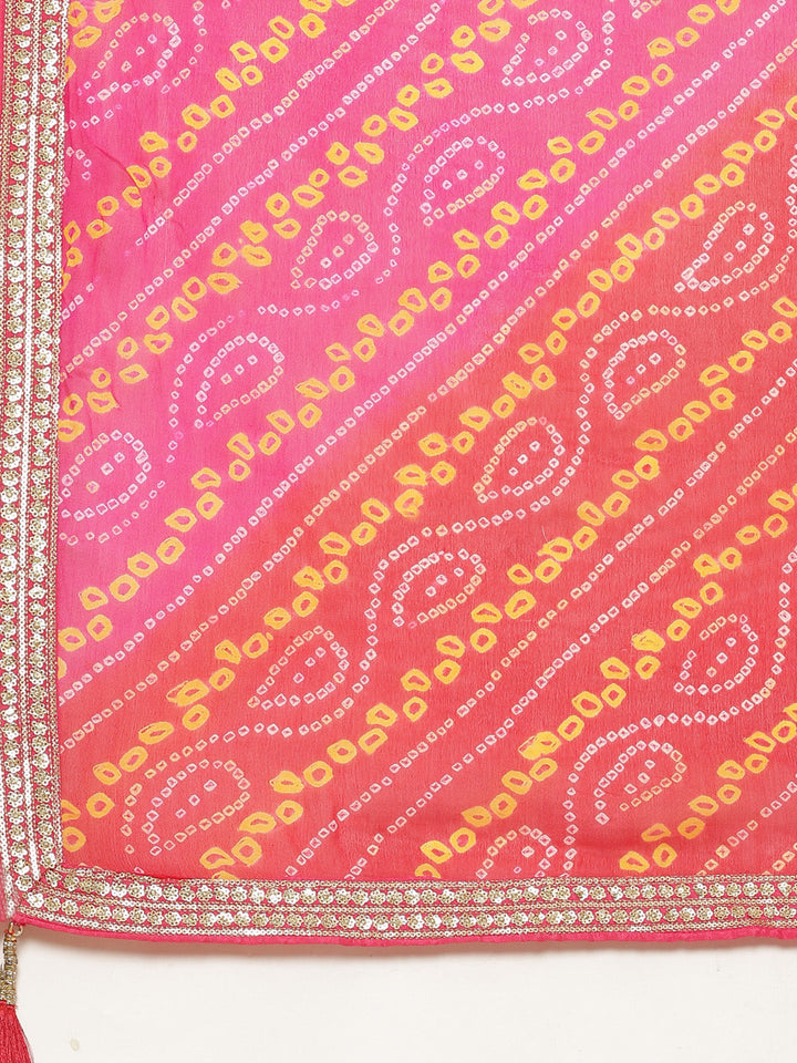 Sequence Work Crepe Stitched Salwar Kameez With Bandhani Printed Dupatta