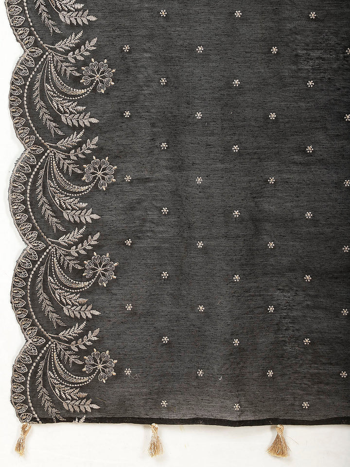 Embroidered Chanderi Kurta With Pants &amp; Dupatta