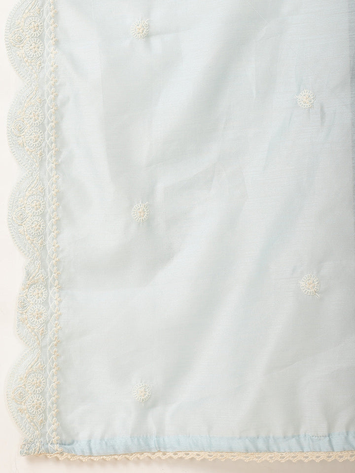 Booti Embroidery Chanderi Kurta With Pants &amp; Dupatta