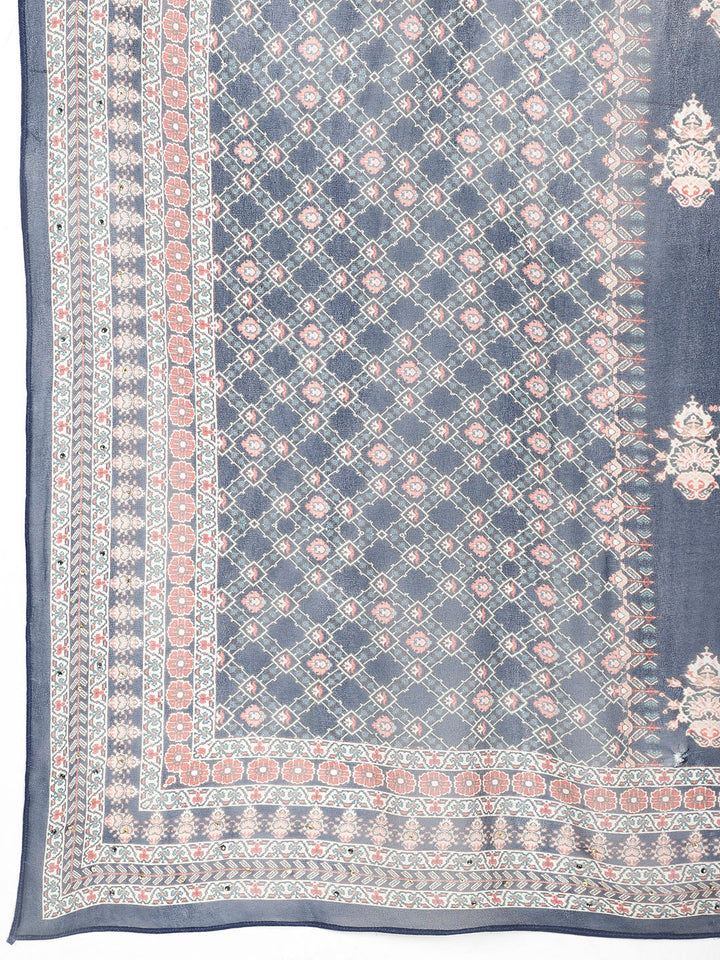 Digital Printed Crepe Kurta With Palazzo &amp; Dupatta