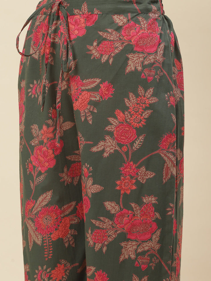 Floral Printed Cotton Kurta With Pants