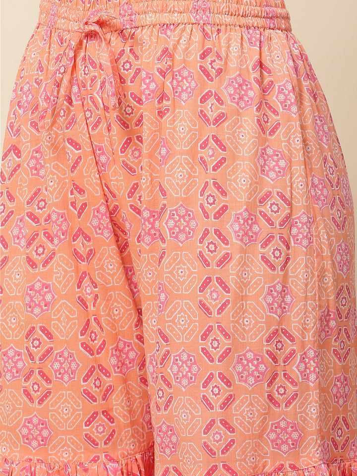 Floral Printed Cotton Kurta With Sharara
