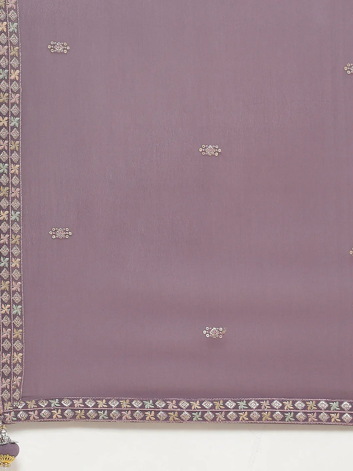 Sequin Embroidered Georgette Kurta With Palazzo &amp; Dupatta