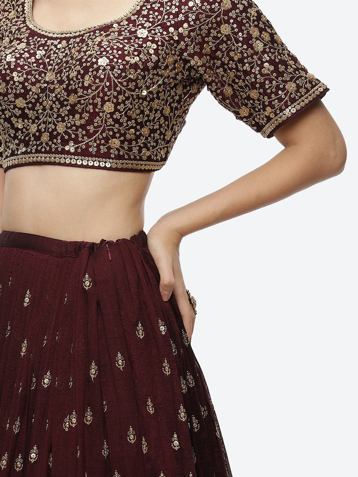 Sequin Work Art Handloom Choli With Lehenga &amp; Net Dupatta