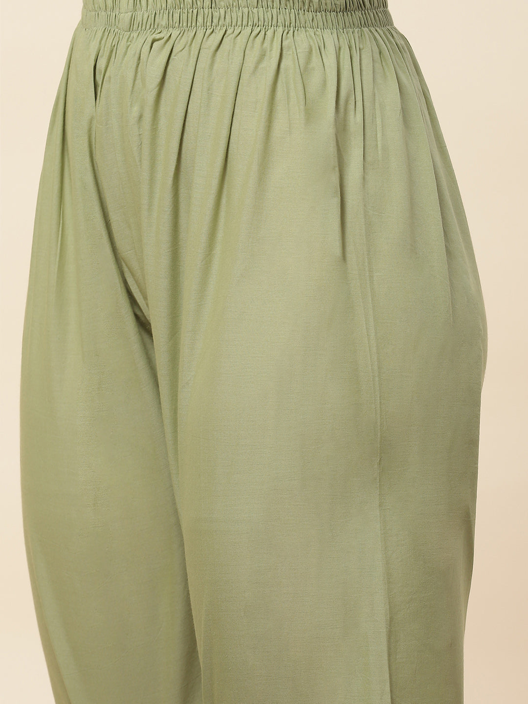Printed  &amp; Neck Embroidered Cotton Kurta With Pants