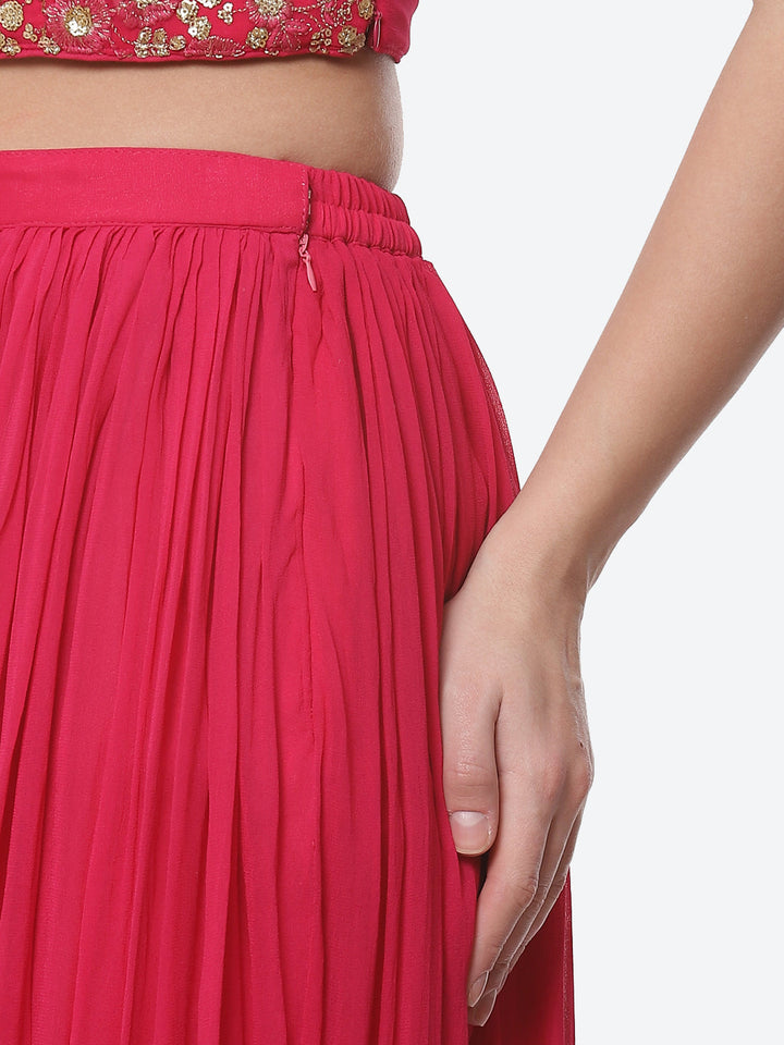 Embroidered Georgette Top With Pleated Palazzo &amp; Jacket