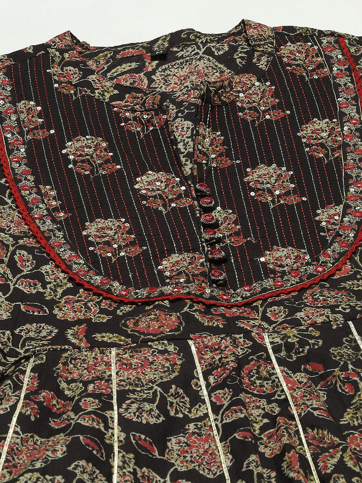 Floral Printed Cotton Kurta With Pants