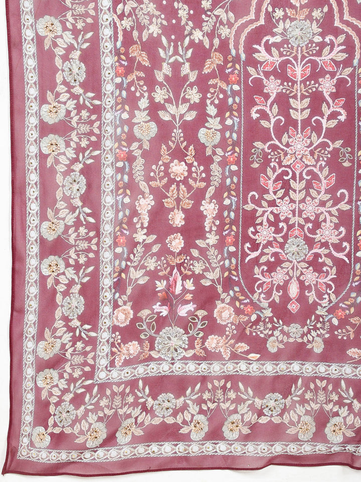 Digital Floral Printed Crepe Kurta With Palazzo &amp; Dupatta