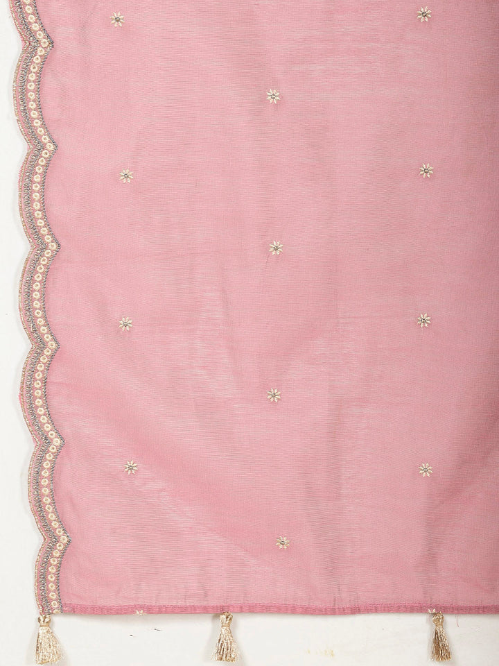 Embroidered Chanderi Kurta With Pants &amp; Dupatta