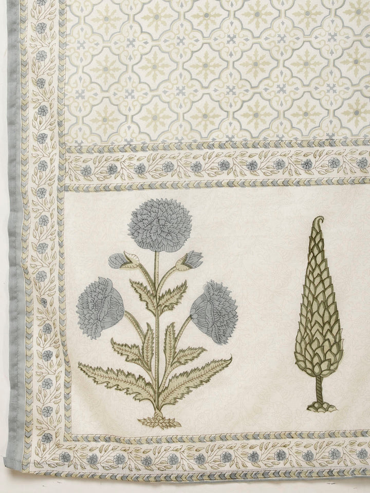 Block Printed Cotton Kurta With Palazzo &amp; Dupatta