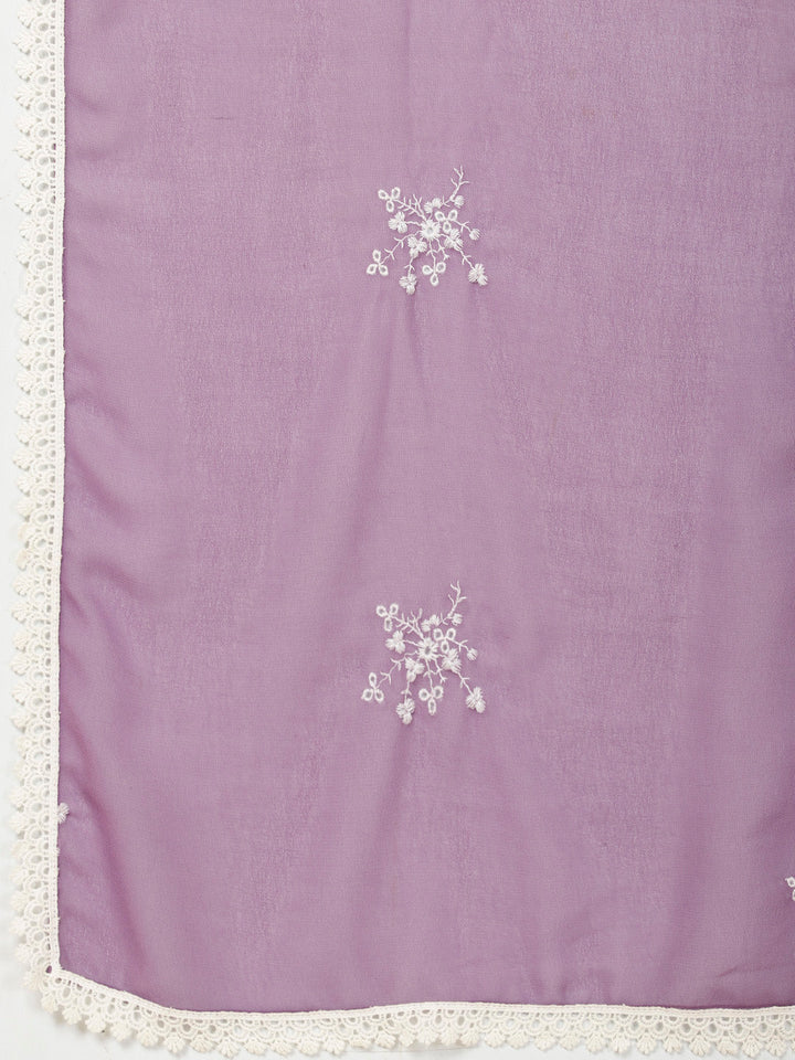 Embroidered Cotton Suit Set With Dupatta
