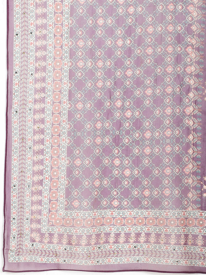 Digital Printed Crepe Kurta With Palazzo &amp; Dupatta