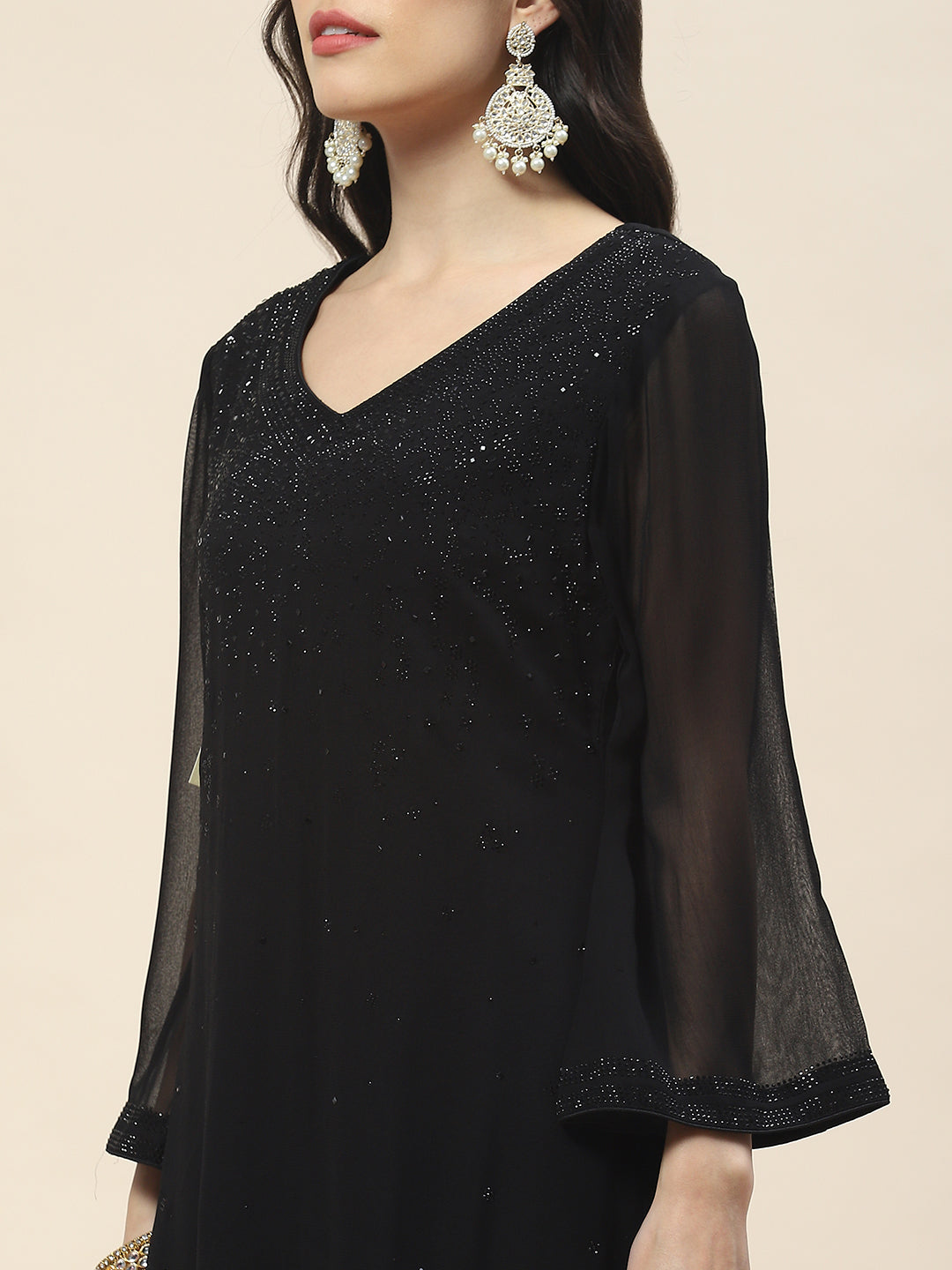 Swarovski Georgette Short Kurta With Pants