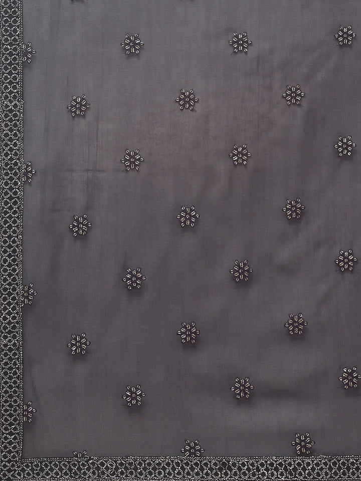 Resham Embroidered Georgette Kurta With Churidar &amp; Dupatta