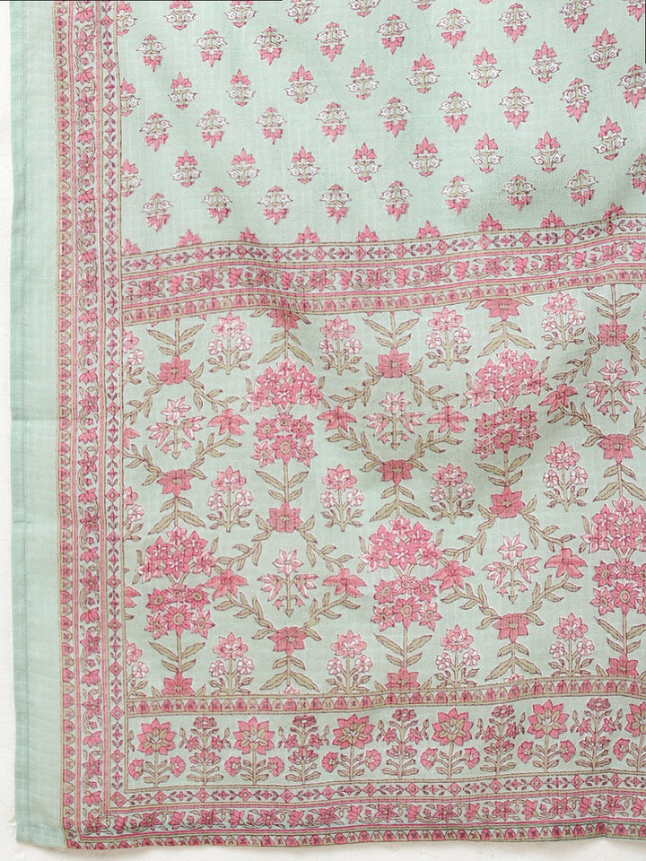 Floral Printed Cotton Kurta With Pants &amp; Dupatta