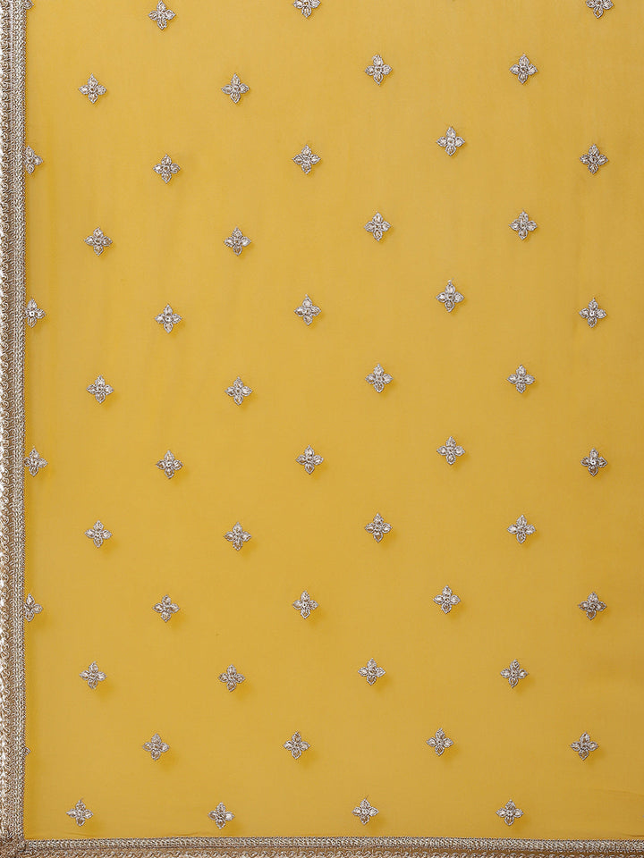 Zari Booti Neck Embroidered Georgette Kurta With Palazzo &amp; Dupatta