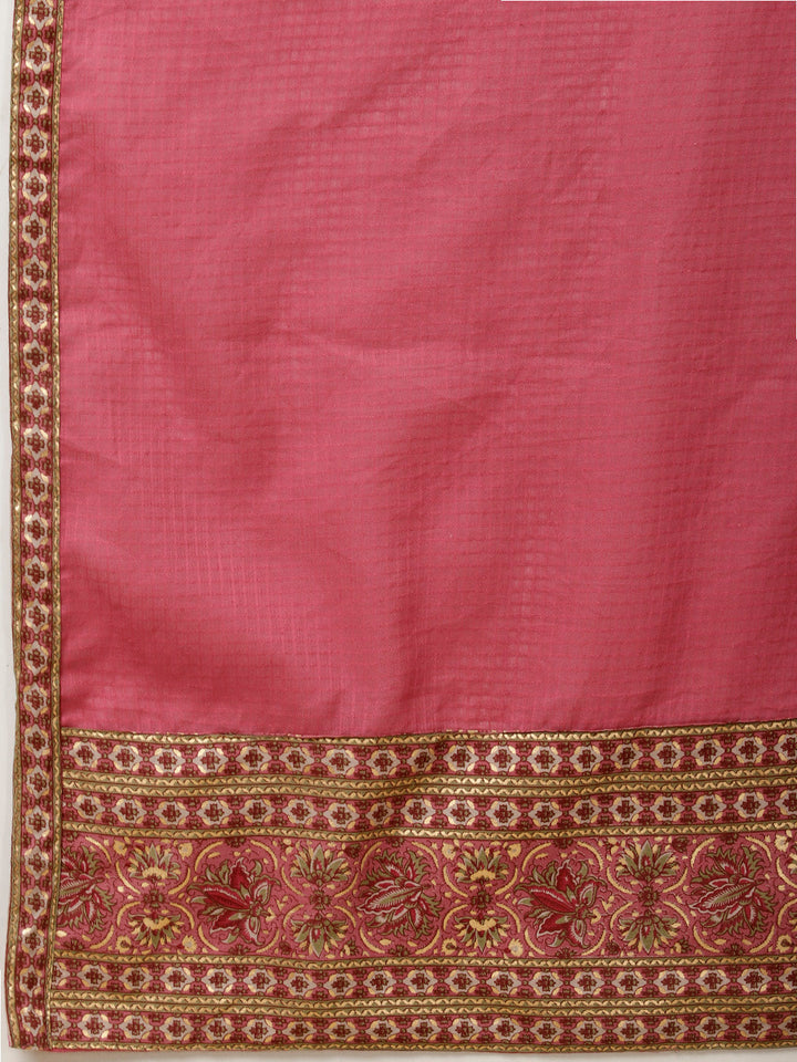 Floral Block Printed Anarkali Kurta With Pants &amp; Dupatta