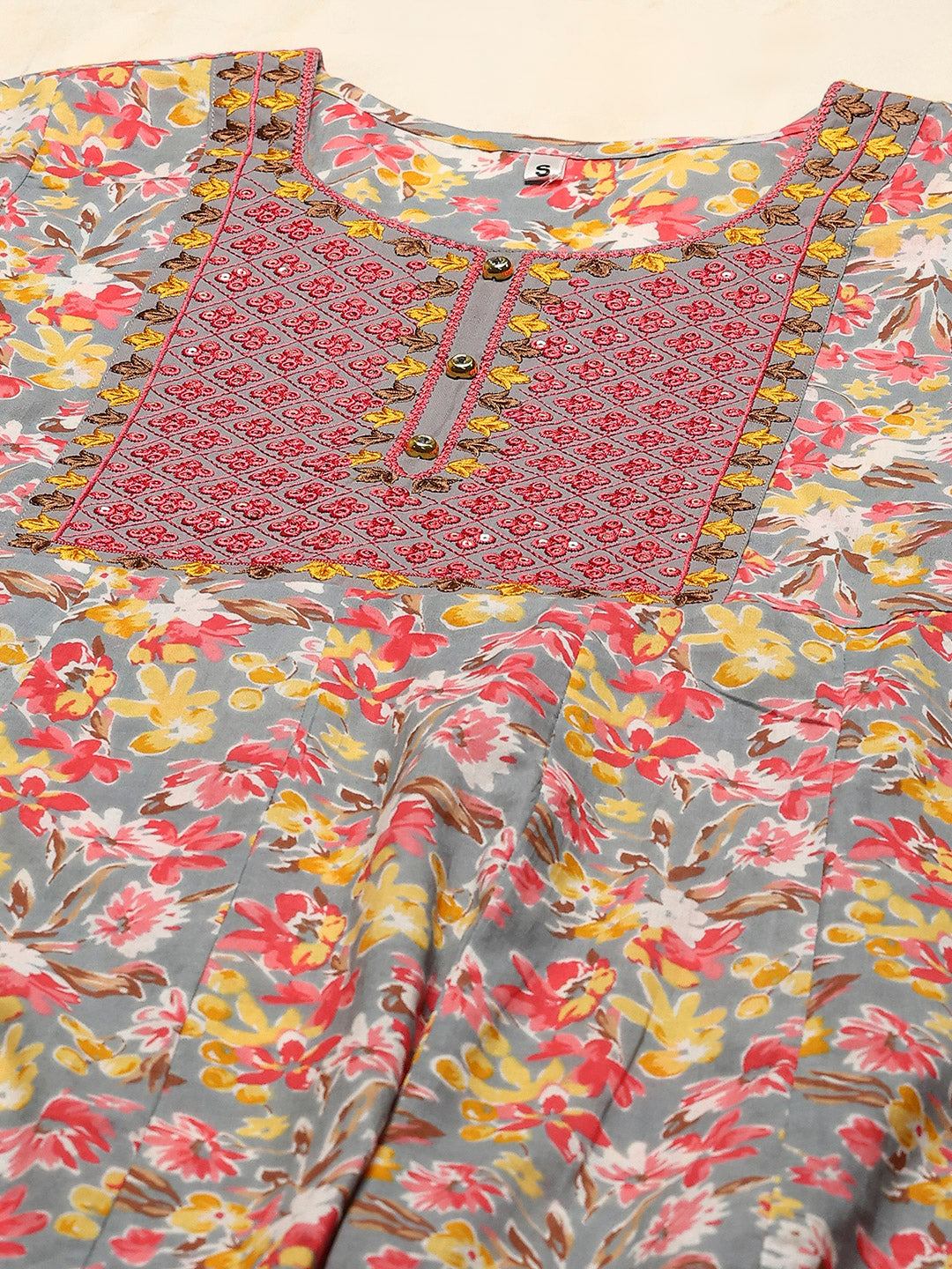 Yoke Embroidered Cotton Blend Kurta