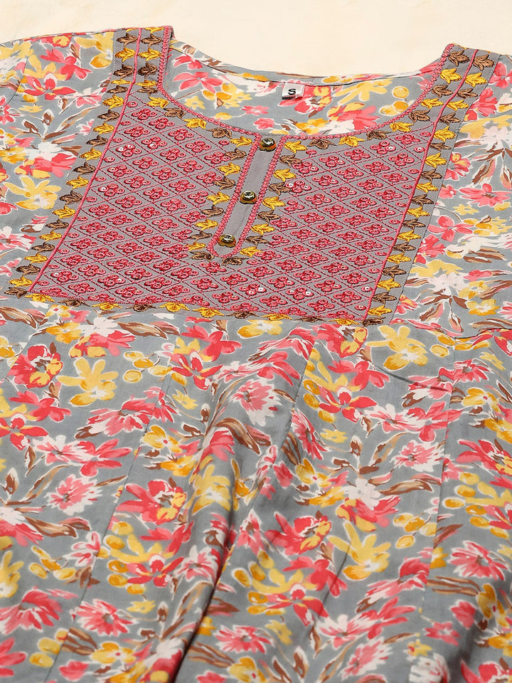 Yoke Embroidered Cotton Blend Kurta