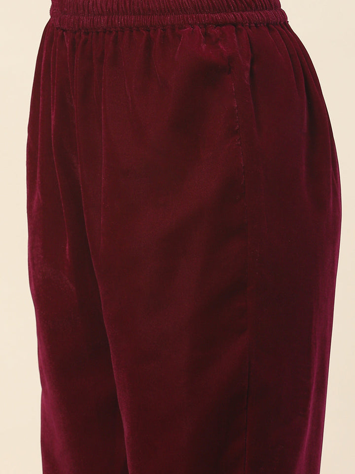 Neck Embroidered Velvet Kurta With Pants