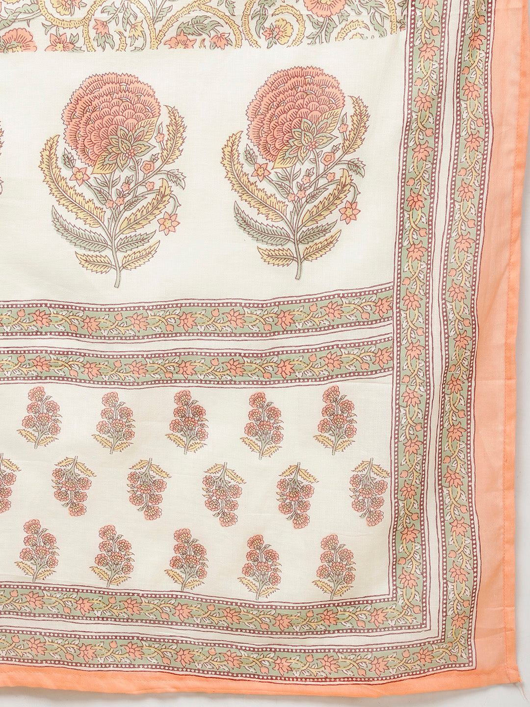 Floral Block Printed Cotton Kurta With Pants &amp; Dupatta