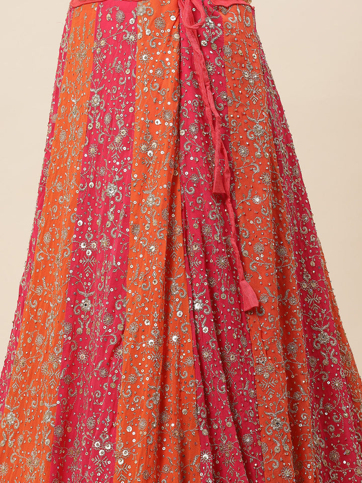 Zari Embroidered Georgette Choli With Lehenga &amp; Dupatta