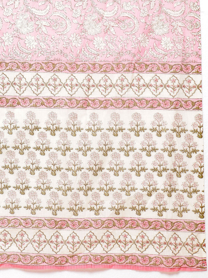Printed Cotton Kurta With Pants &amp; Dupatta