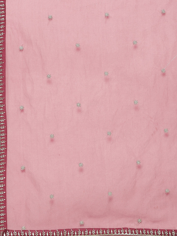 Embroidered Zari Cotton Stitched Salwar Kameez With Organza Dupatta