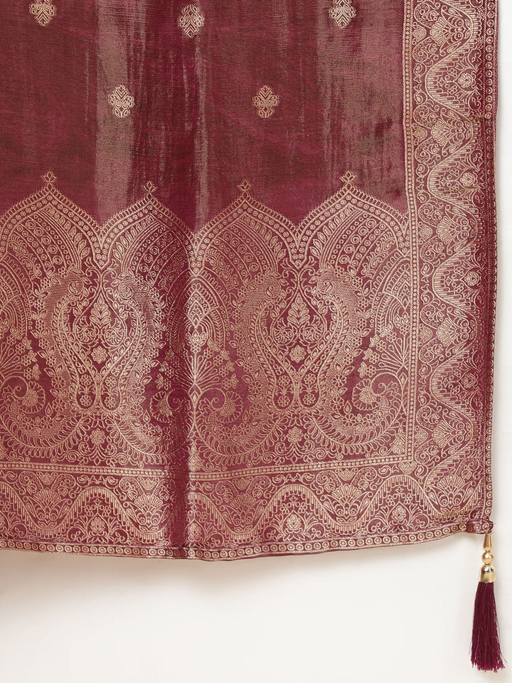 Neck Embroidery Tissue Kurta With Pants &amp; Dupatta